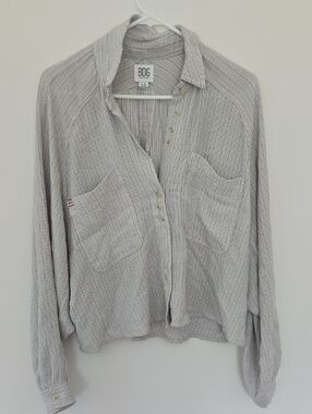 BDG Light Gray Striped Relaxed Boxy Button-Up Shirt Normcore flowy Lg